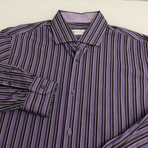 Robert Graham Long Sleeve Striped Button Front Shirt Men's Purple‎ Black 16.5